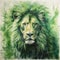 Green Lion: Moody Realism Encaustic Painting For Post-impressionism Wall Art