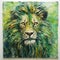 Green Lion: A Powerful Portrait In Encaustic Painting Style