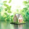 Green living concept Miniature house with a natural bokeh backdrop