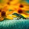 Green lizard sitting on top of a yellow flower