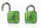 Green lock and unlock padlock 3d illustration