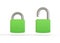 Green locked and unlocked padlocks isolated on a white background