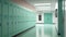 Green lockers cabinets furniture in a locker room at school or university for student.