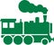 Green locomotive with steam