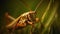 Green locust on leaf, beauty in nature generative AI