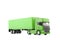 Green long truck with a trailer on white background with clipping path