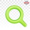Green loupe or magnifying glass icon. Glossy magnifier icon isolated on transparent background