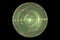 Green luminous sphere of curved waves on a black background.