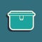 Green Lunch box icon isolated on green background. Long shadow style. Vector Illustration