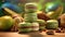 Green Macarons With Avocado Cookies Chocolate on Table AI Generative Selective