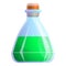 Green magic potion flask icon, cartoon style