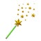 Green magic star wand with stars 3d illustration