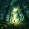 green magical forest animation and japanese characters, generative ai