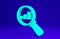 Green Magnifying glass and data analysis icon isolated on blue background. Minimalism concept. 3d illustration 3D render