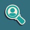 Green Magnifying glass for search a people icon isolated on green background. Recruitment or selection concept. Search