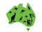 Green map of Australia with lots of kangaroos
