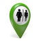 Green map pointer icon with male and female gender symbols for restrooms