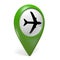 Green map pointer icon with a plane symbol for airports