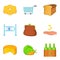 Green market icons set, cartoon style