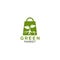 Green market logo with using shopping bag icon incorporated with tree graphic