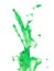 Green Matcha Milk Tea pour fall down, explosion in air with ice cube cold. Green Matcha Milk Tea spill splash in shape form line