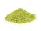 Green matcha powder on white background. Matcha made from finely ground green tea powder