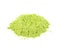 Green matcha powder on white background. Matcha made from finely ground green tea powder