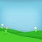 Green meadow with flowers. Flat paper art and craft style. Origami flowers. Minimal and clean design.