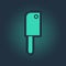 Green Meat chopper icon isolated on blue background. Kitchen knife for meat. Butcher knife. Abstract circle random dots
