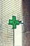 Green medical cross, Pharmacy Neon Sign. Drug store. Pharmacy concept, medicine, symbol,