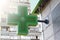 Green, medical cross, Pharmacy, Neon Sign, Green ross, buildin