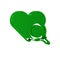 Green Medical heart inspection icon isolated on transparent background. Heart magnifier search.