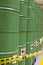 Green metal barrels