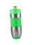 Green metal camping water bottle isolated on white.
