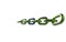 Green metal chain with blue link 3D rendering