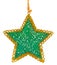 Green metal Christmas tree decoration in shape of five-pointed star with golden glittering borders