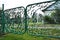 Green metal gate with a wicket - fence garden