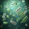 Green microorganisms bacteria germs cellular colourful illustration