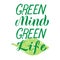 Green mind green life poster. Zero waste and stop the pollution concept. Trendy lettering phrase, typography font. Sticker, t-