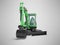 Green mini tracked excavator with turned cab to the left 3d render on gray background with shadow