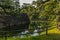 The green moat surrounding the walls of the Imperial Palace in T