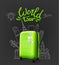 Green modern plastic suitcase