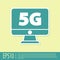 Green Monitor with 5G new wireless internet wifi icon isolated on yellow background. Global network high speed