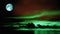 green moon and aurora sky in night