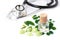 Green Moringa  Malunggay  leaf and glass bottle of moringa essential oil extracted with medical stethoscope