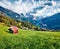 Green morning scene of countryside in Swiss Alps, Bernese Oberland in the canton of Bern, Switzerland, Europe. Exciting summer vie