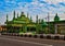 a green mosque full of ornaments on the side of the main road in the north coast of Indramayu, Indonesia