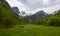 Green Mountain with Glacier Briksdal in the background, Norway