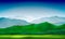 Green mountains hills and meadows landscape. Abstract nature background, mountain landscape. Vector colorful background