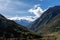 Green mountains with snow covered peaks, Andes, Peru